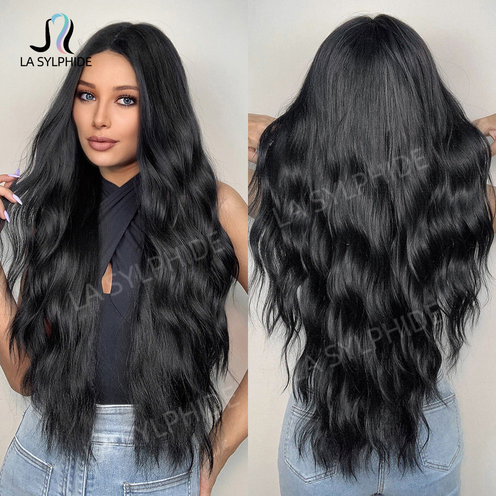 Black Curly Female Mechanism Fiber Head Wig Long Curls