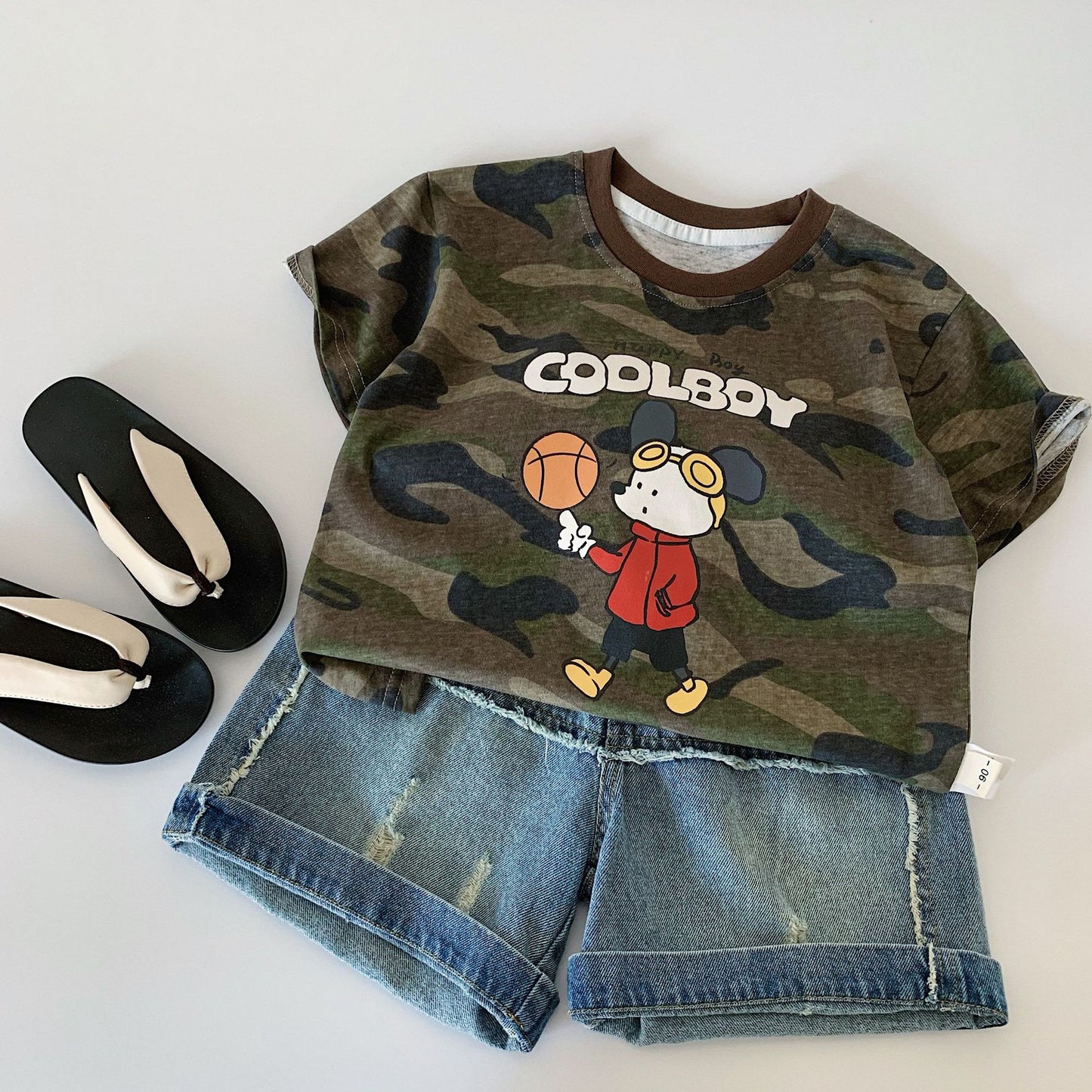 Children's Boy's Short-sleeved Summer Korean Cartoon Camouflage Boy Handsome Children's T-shirt