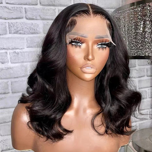 Women's Front Lace Medium Large Wave Natural Wig Short Curly Hair
