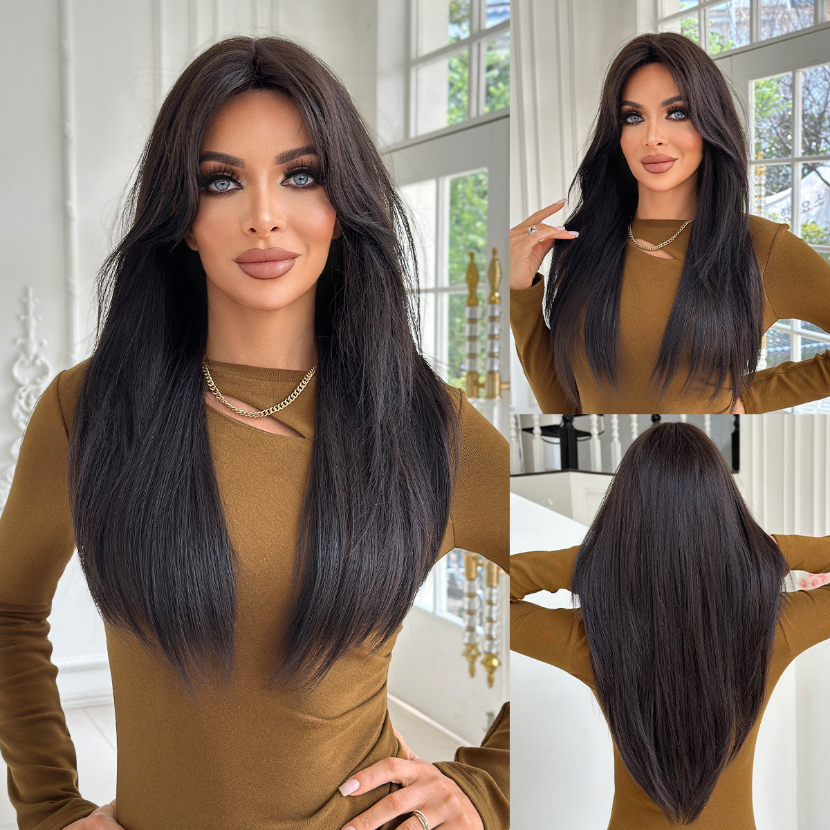 Women's Natural Hair High-level Artificial Hairstyle Bangs Long Straight Wig