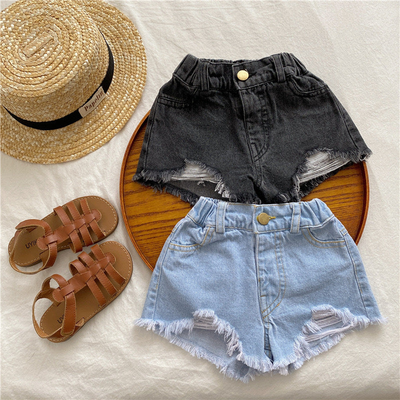Children's Korean Style Clothing Summer Ripped Burr Children's Pants
