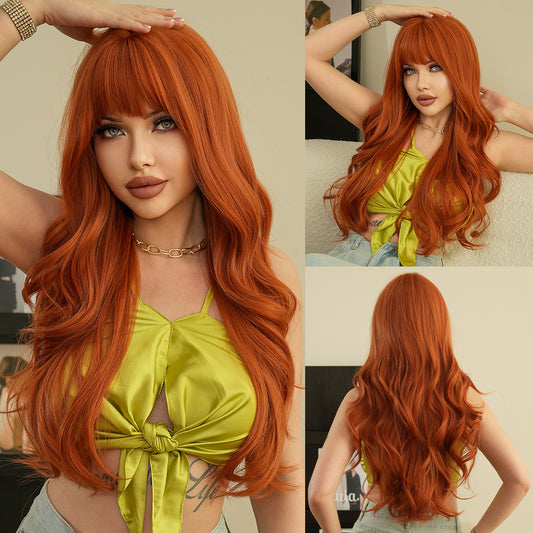 Curly Hair Bangs Big Wave Head Cover Rose Net Chemical Wig Long Curls