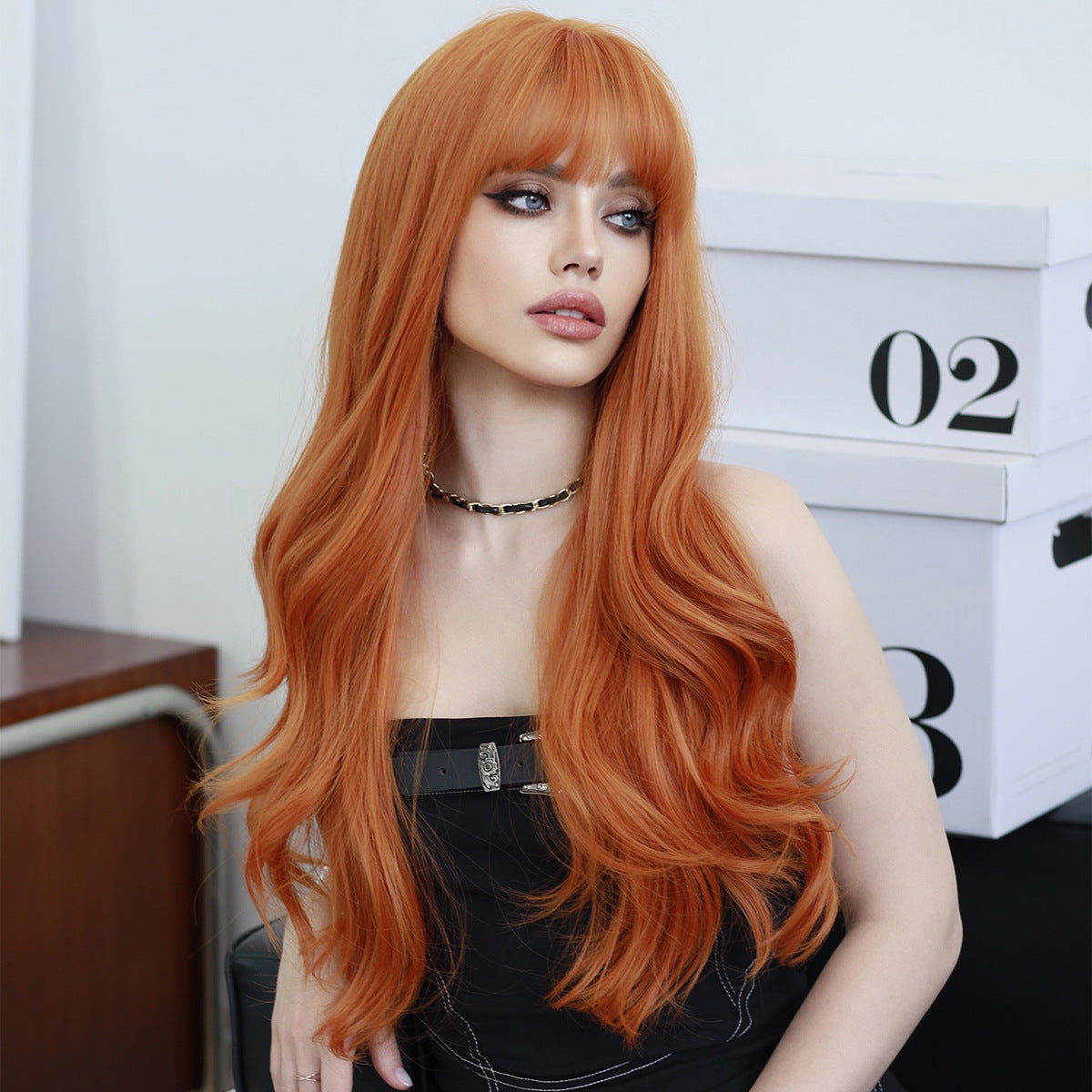 Women's Ginger Color Wavy Curly Hair Air Wig Long Curls