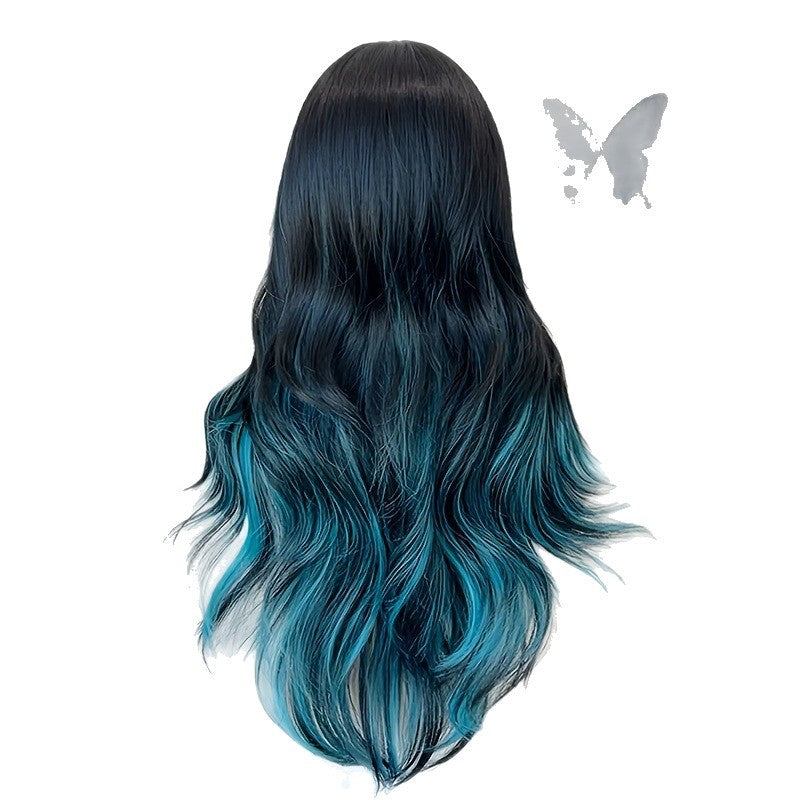 Female Blue Tail Dish Curly Hair Paris Dyed Wig Long Curls