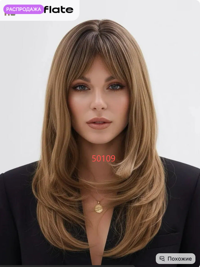 Women's Fashion Gray White Mixed Color Short Curly Hair Side Bangs Long Straight Wig