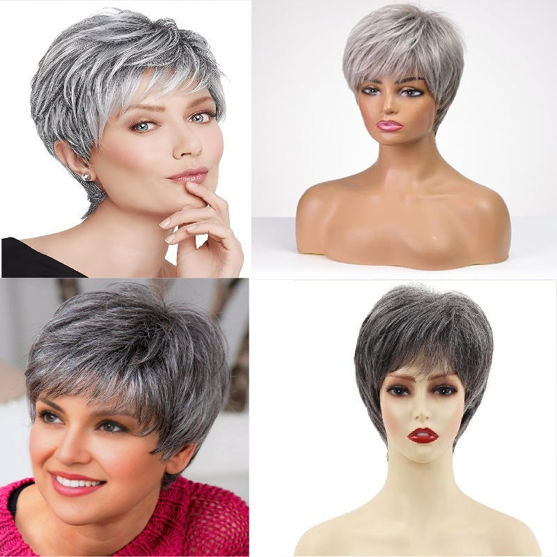 Short Light Gray Delivery On The Real Hair Wig