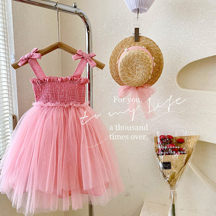 Veil Summer Bow Toddler Princess Tulle Children's Dress