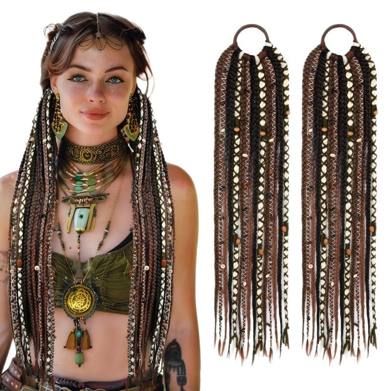 Horse Tail Beads Hand-woven Braid Hair Wig Ponytail