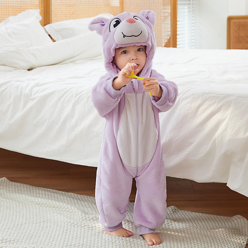 Infant Flannel Animal Jumpsuit Cartoon Hooded Jumpsuit, Climbing Suit