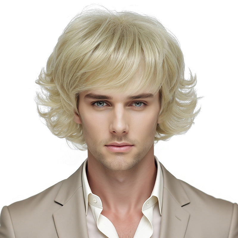 Men's Realistic Short Curly Hair Small Golden Foreigner Fluffy Cos Wig