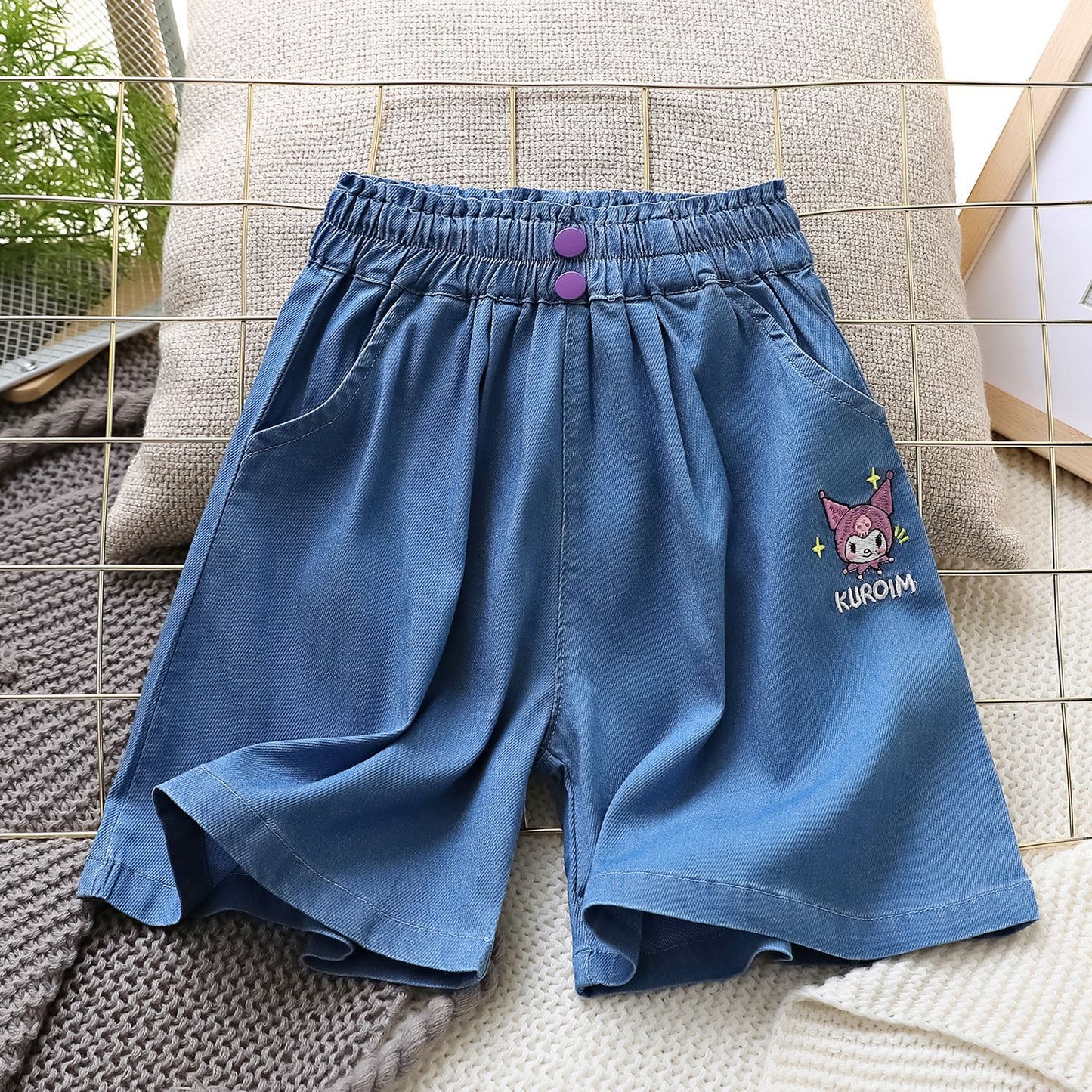 Lightweight Twill Stretch Denim Korean Style Little Bear Children's Pants