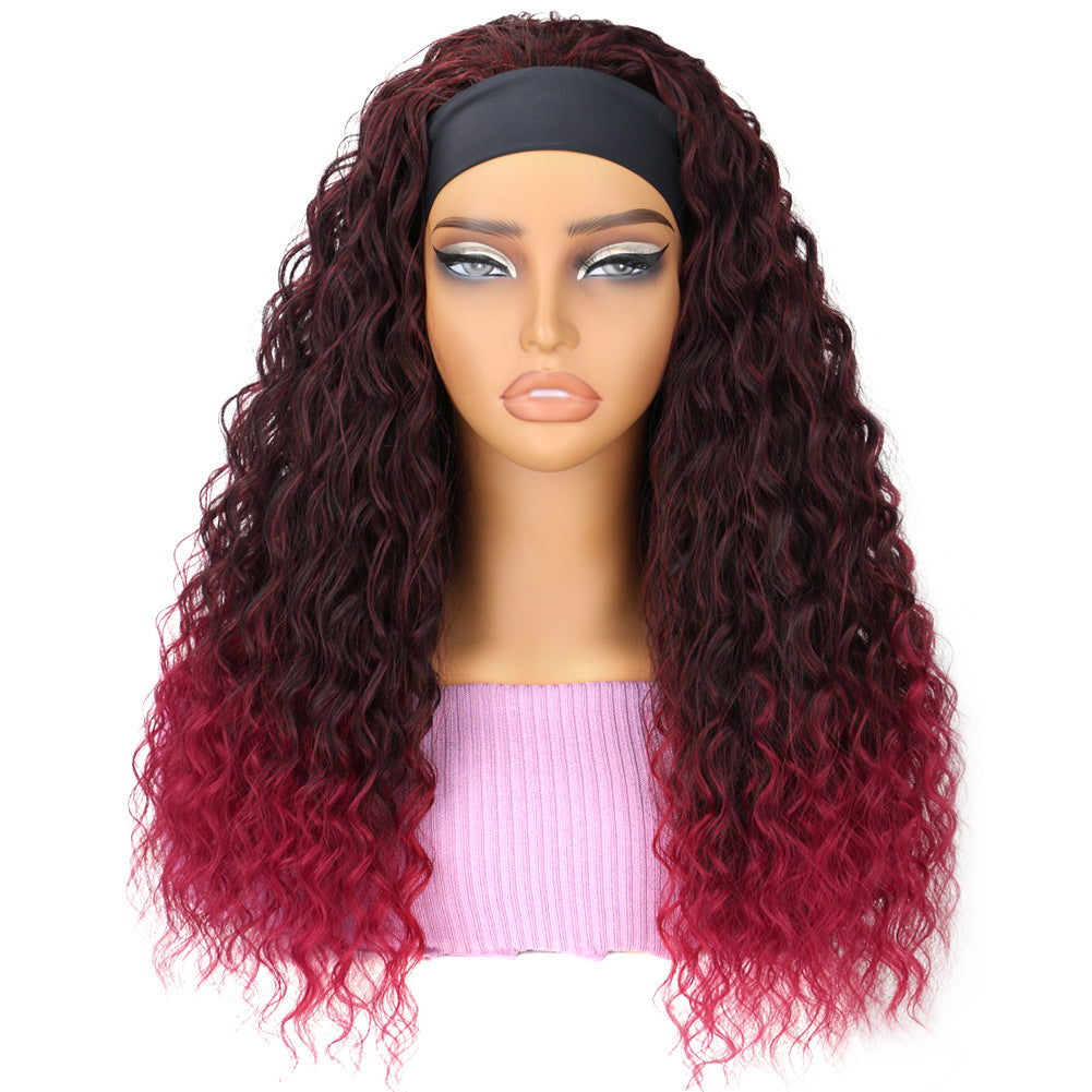 Women's Headscarf African Fashion Hand Wrapped Small Wig Long Curls