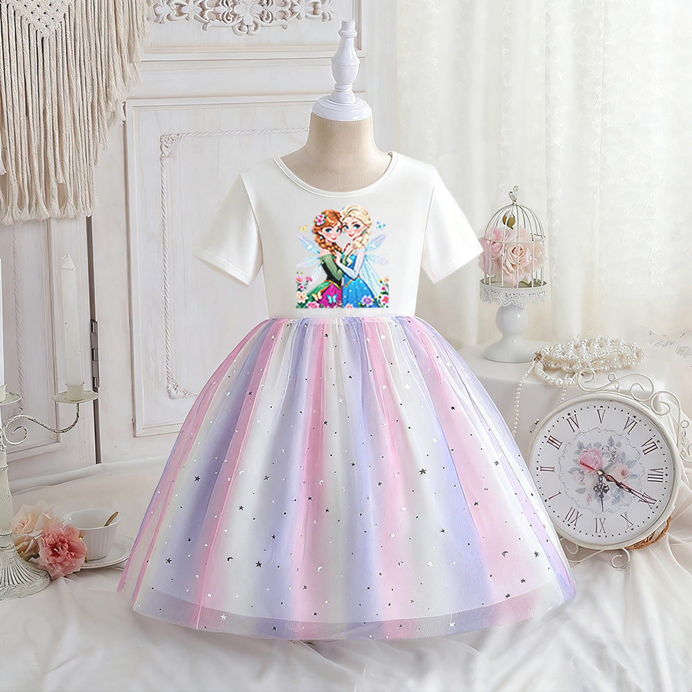 Children's Summer Short Sleeve Clothing Gauze Princess Skirt Frozen Children's Dress