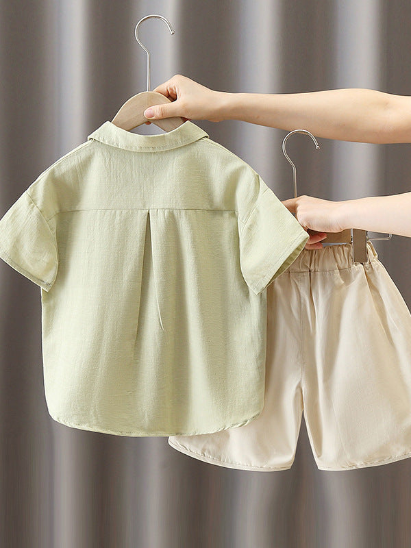 Children's Cotton Linen Summer Short-sleeved Shirt Breathable Children's Suit