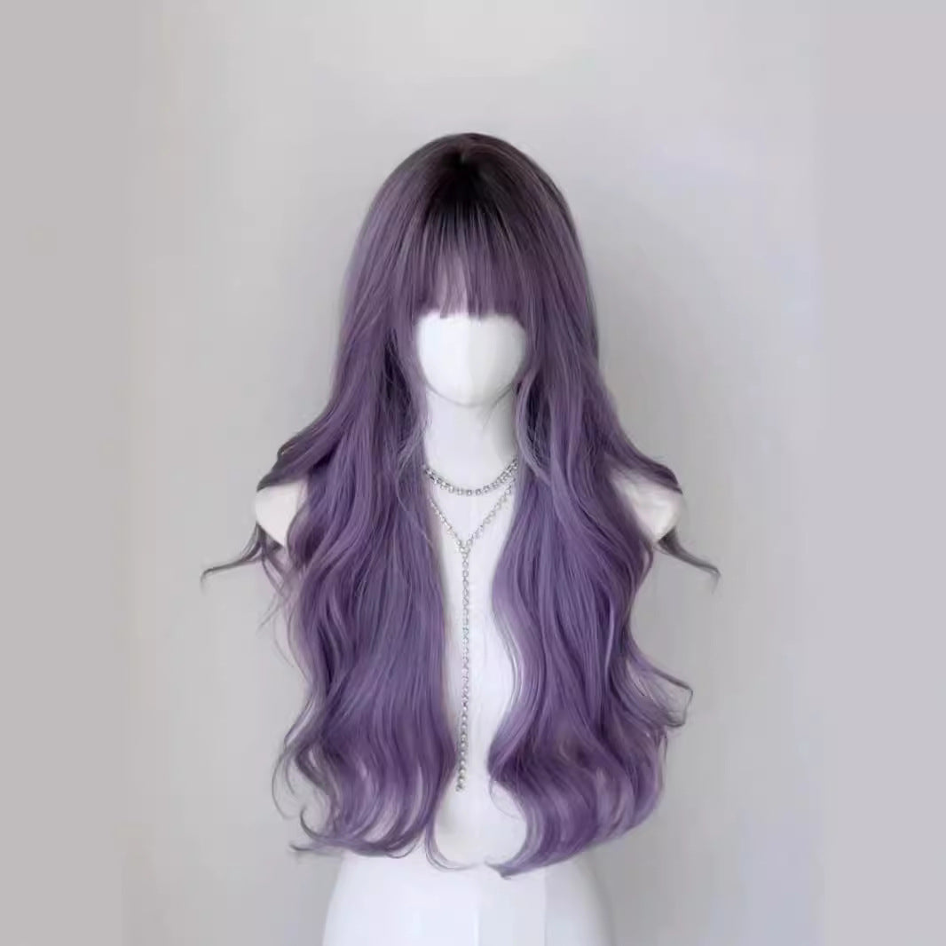 Women's Wisteria Flower Hair Purple Style Full Top Big Wave Wig Long Curls