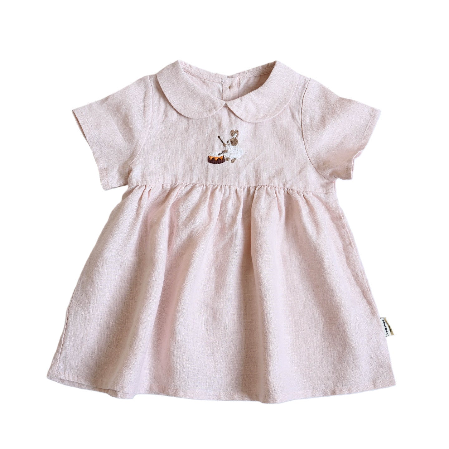 Doll Collar Embroidered Summer Short Sleeve Linen Western Style Cute Children's Dress
