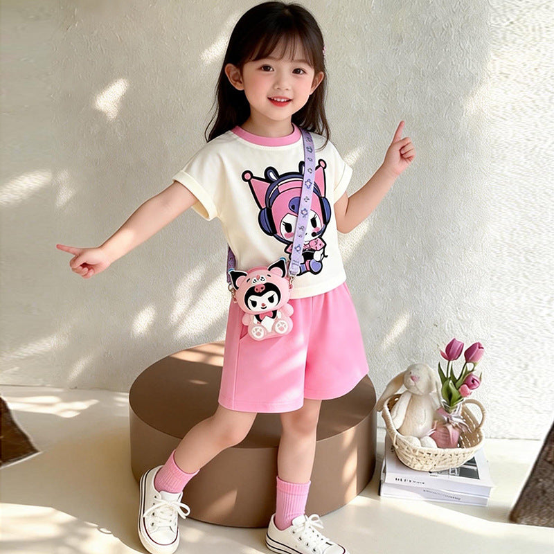 Children's Summer Clow Light Short Sleeved T-shirt Shorts Two-piece Set Children's Suit