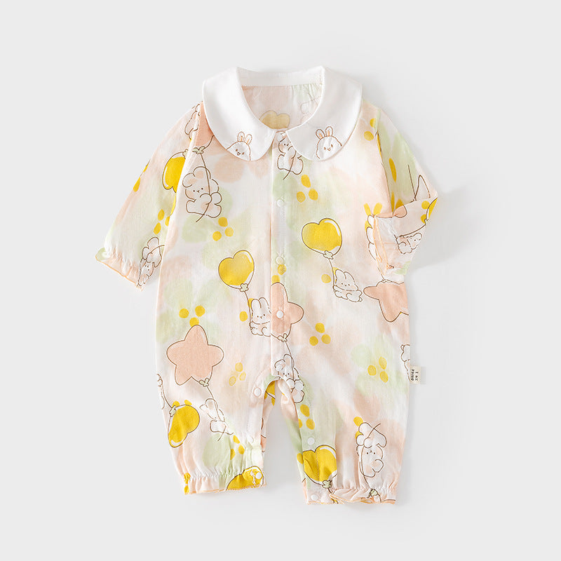 Gauze Jumpsuit Summer Long-sleeved White Collar Romper Air Conditioning Jumpsuit, Climbing Suit