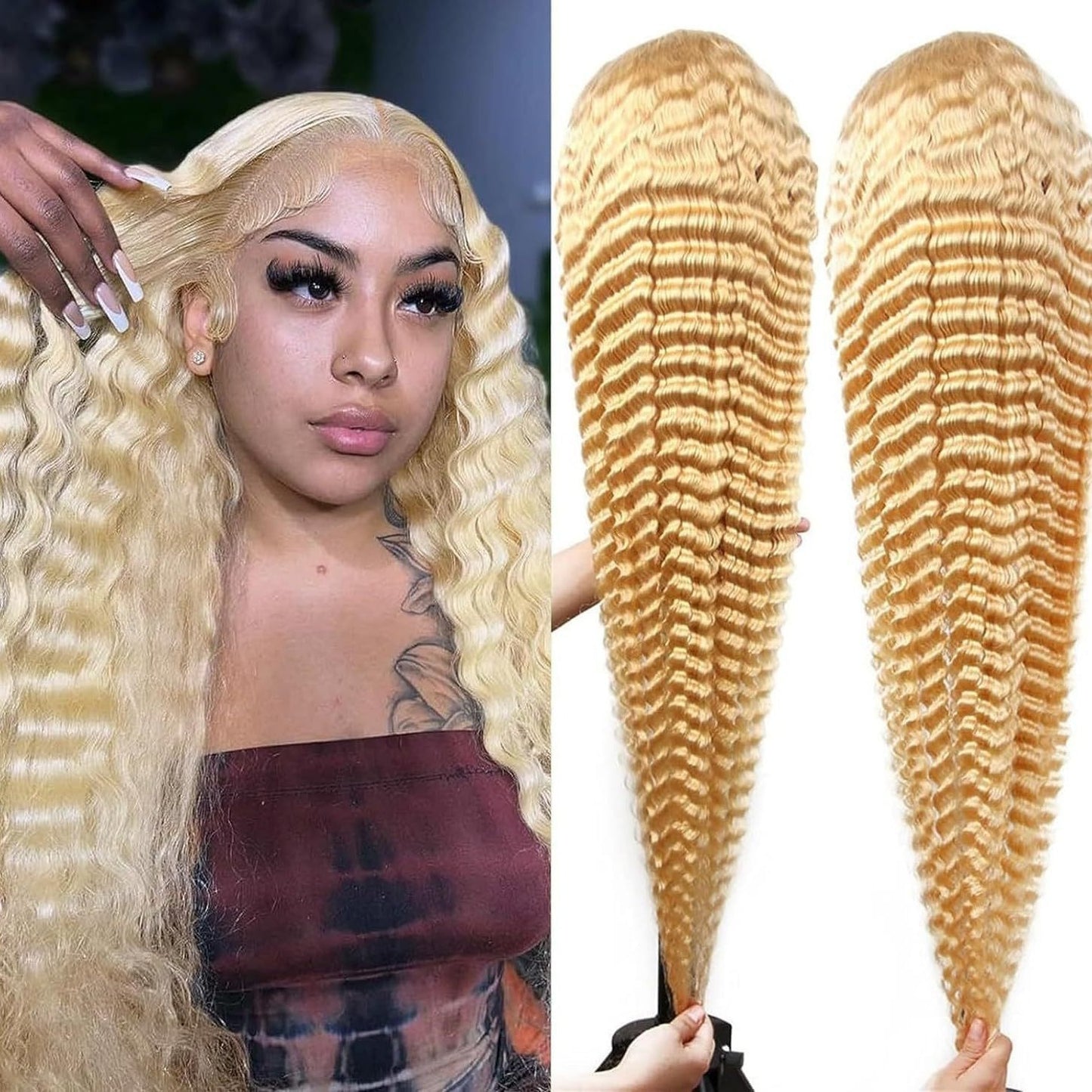 Women's African Small Curly Hair Half Hand-woven Front Lace Synthetic Wig Long Curls