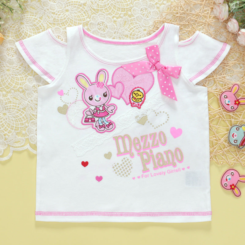 Children's Pianist Cute Short Sleeve Sweetheart Bow For Bunny Daughter Children's T-shirt