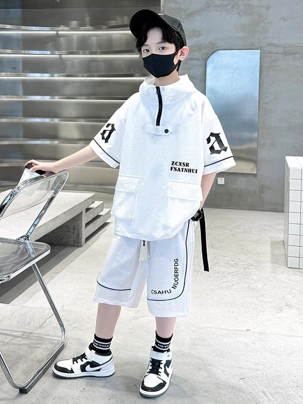 Children's Boys Summer Medium Large Thin Short-sleeved Clothes Trendy Children's Suit