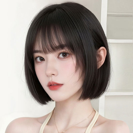 Natural Artificial Human Age Reducing Black Daily Whole Top Wig Short Straight Hair