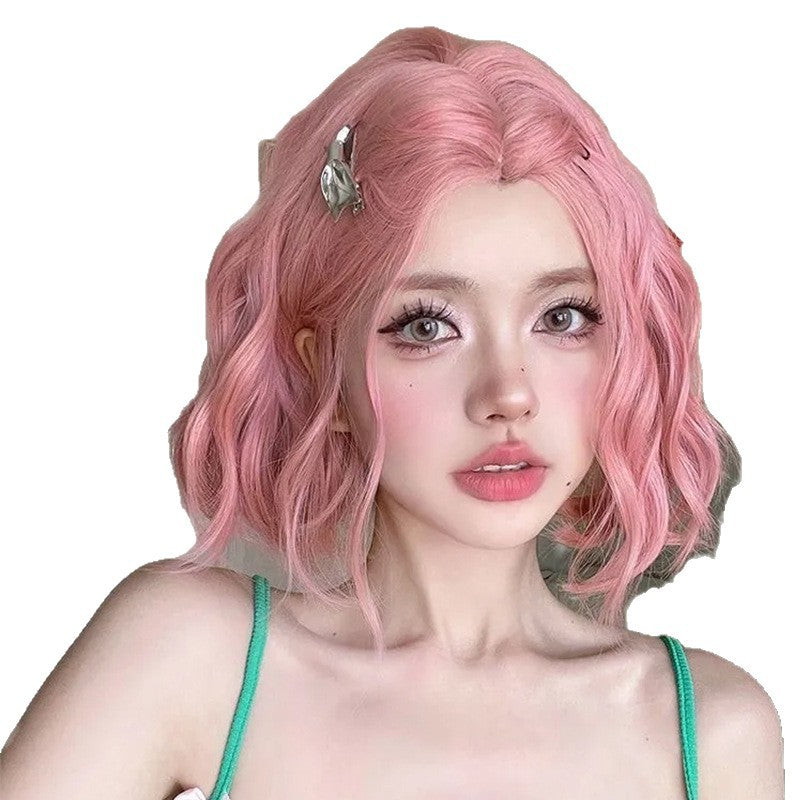 Christmas Female First Love Pink Fluffy Cute Sweet Whole Top Wig Short Curly Hair