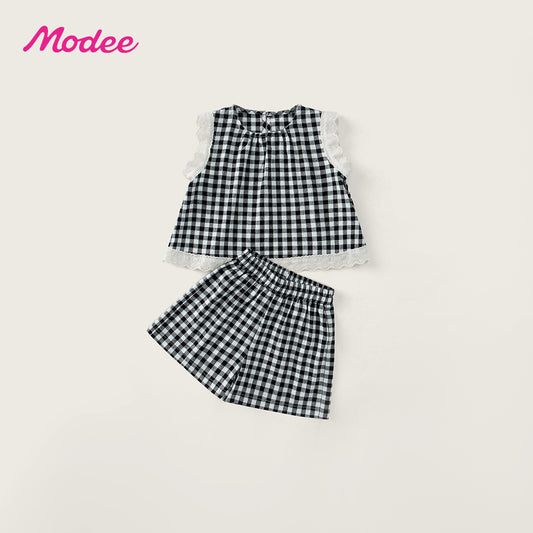 Style Lace Sleeveless Top Shorts Two-piece Children's Suit