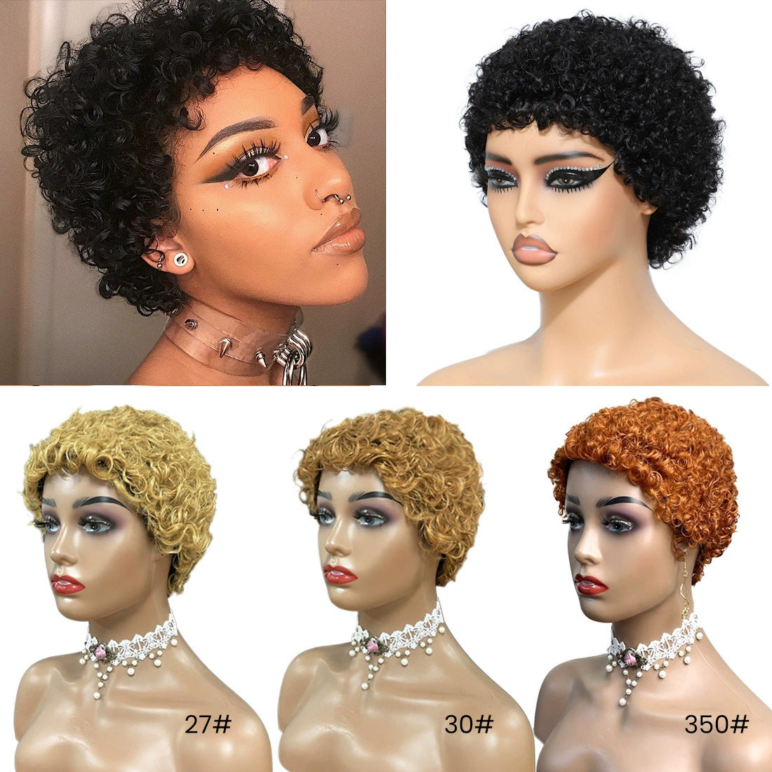 Curls Head Cover African Curly Short Real Hair Wig