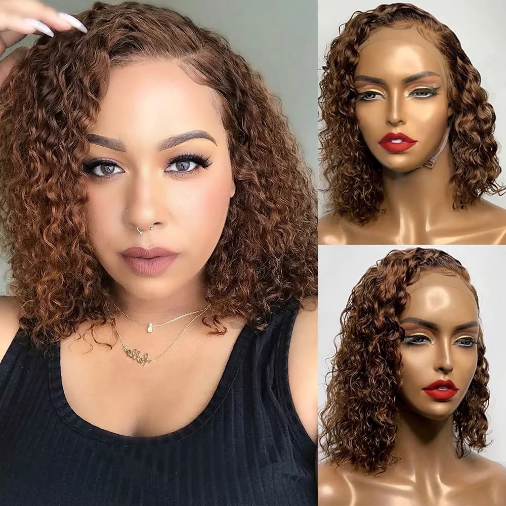 Closure Deep Curly Bob Density Indian Real Hair Wig