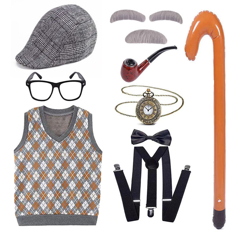 Children's Grandpa Vest Clothing School Day Old Beard Cos Wig