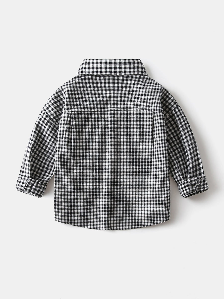 Children's Clothing Plaid Black White Labeling Korean Style Loose Design Children's Shirt