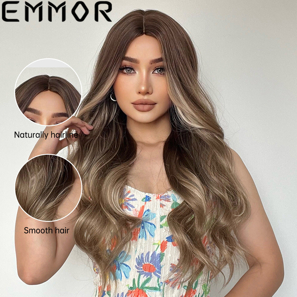 Points Highlight Gradient Gray Brown Curly Long Straight Wig