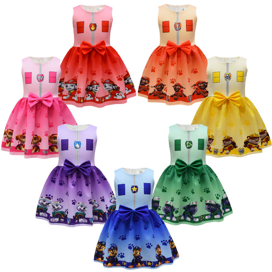 Trendy Popular Digital Printing Cartoon Bow Children's Dress