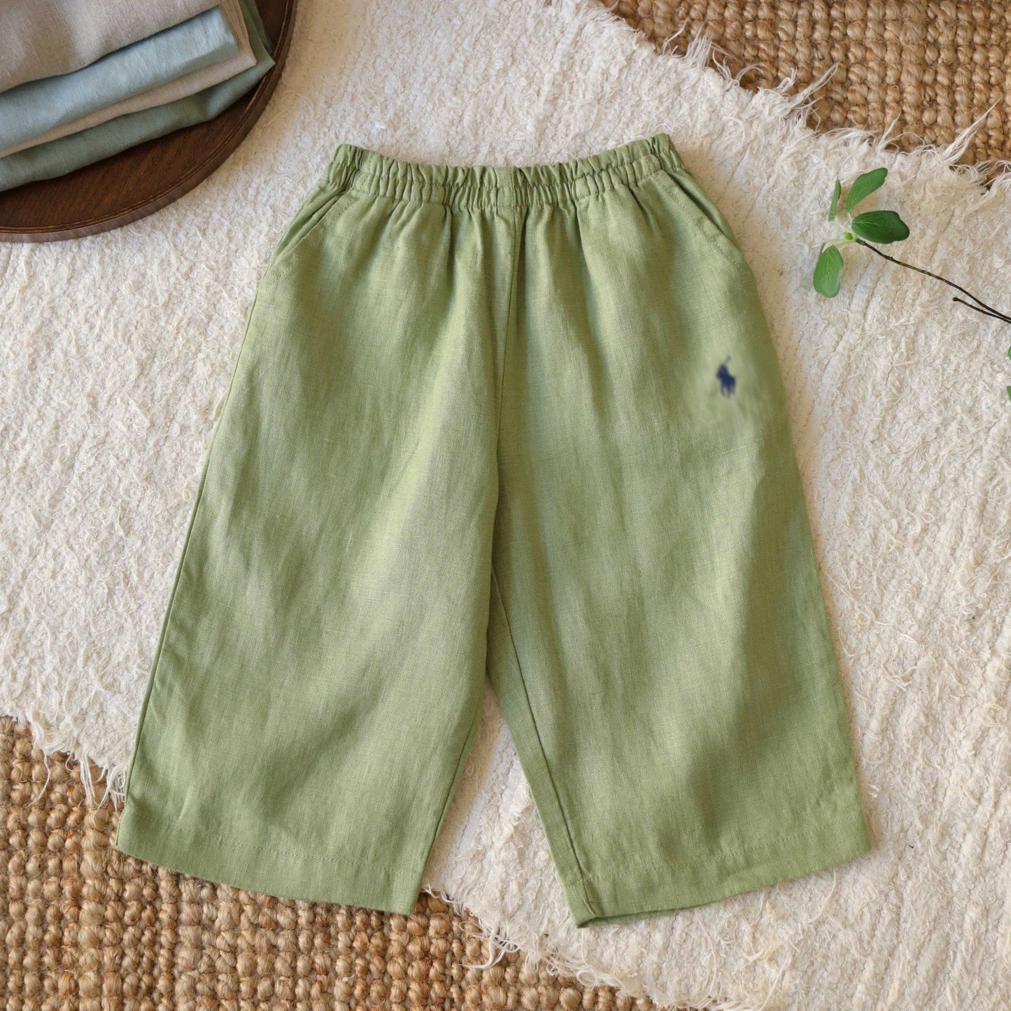 Children's Linen Leisure Boys Pure Color Elastic Waist Children's Pants