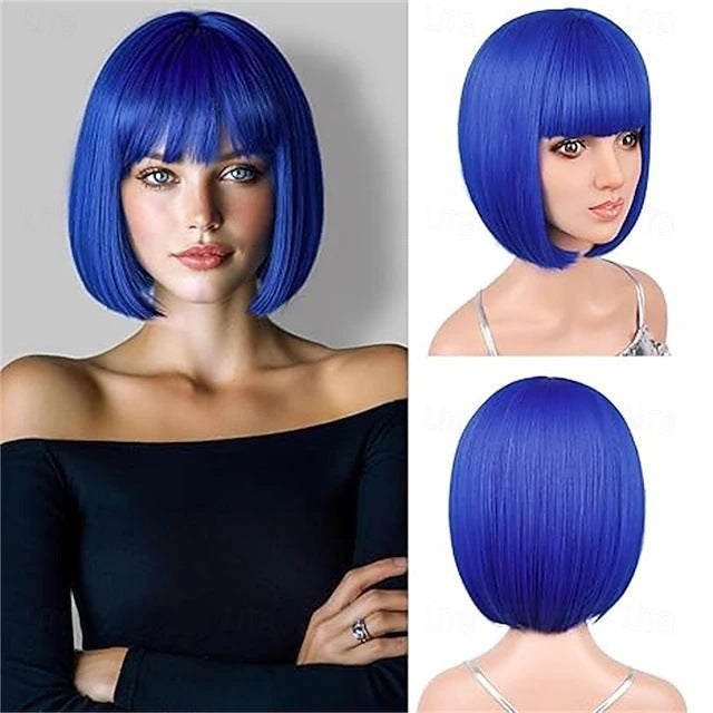 Set With Bangs Synthetic Fiber Heat-resistant Wig Short Straight Hair