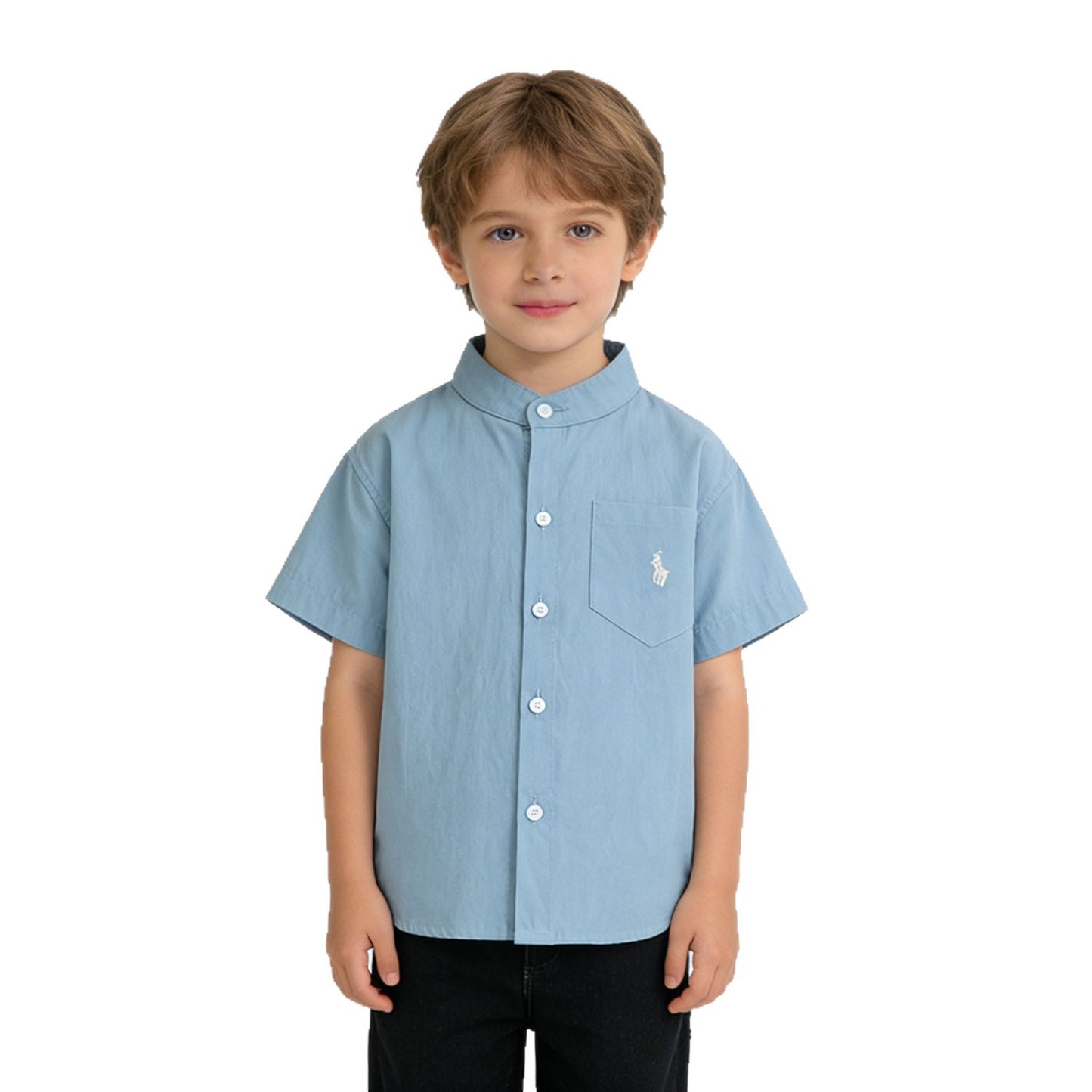 Clothing Summer Top Embroidered Solid Color Stand Children's Shirt