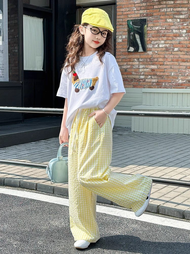 Children's Summer Short-sleeved Western Style Plaid Pants Children's Suit