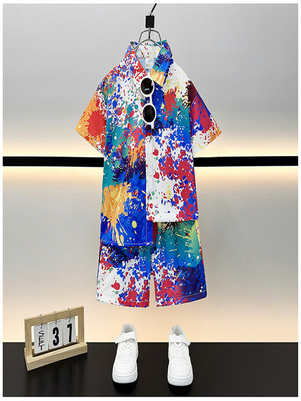 Children's Summer Casual Short Sleeve Shirt Outfit Trendy Loose Clothing Children's Suit