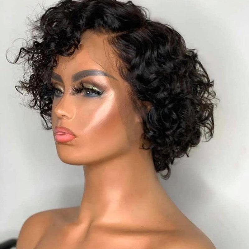Women's & Men's Cover Piece Lace Human Fluffy Curly Real Hair Wig