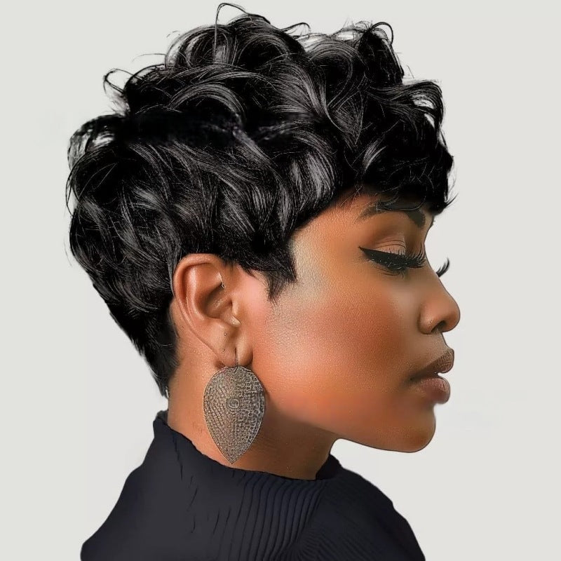 Women's Fiber Brazilian Roll Rose Net Chemical Wig Short Curly Hair