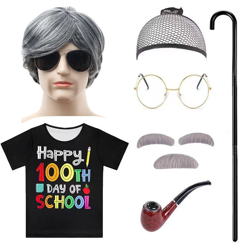 Cool Graceful Grandpa School Clothing Set Cos Wig