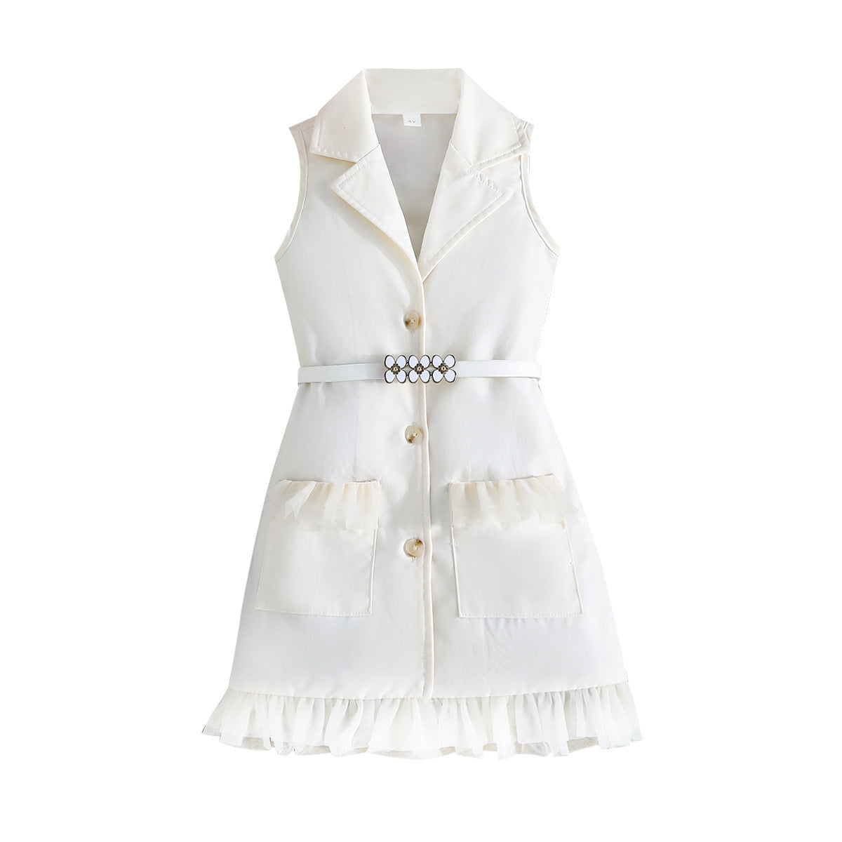 Summer Solid Color Sleeveless Suit Fashion Belt Two-piece Children's Dress