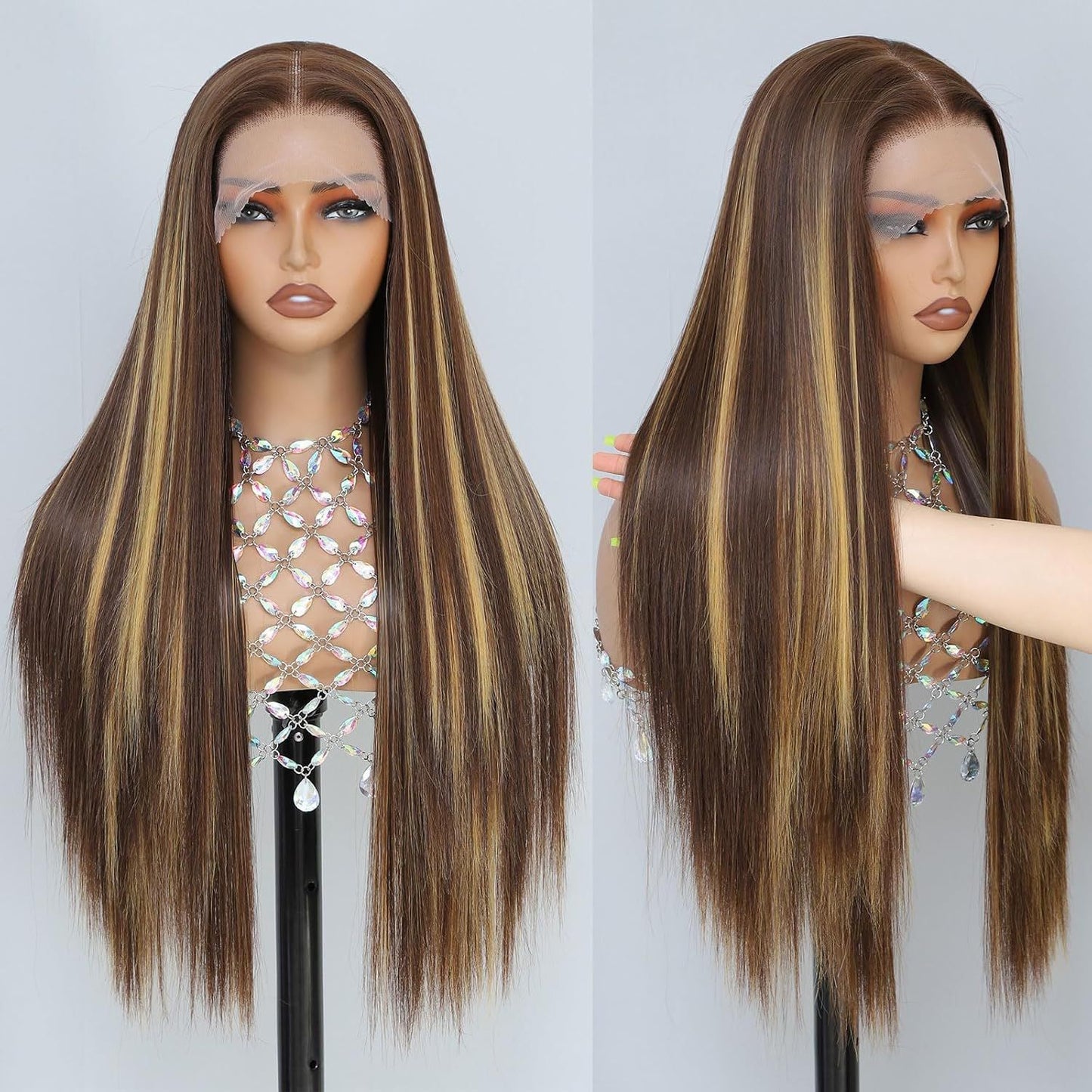Women's Lace Wine Red Medium Hair Synthetic Long Straight Wig