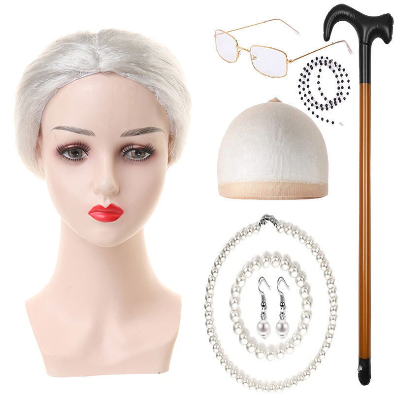 Day Old Grandma Man Grandpa Suit Lady Head Cos Wig