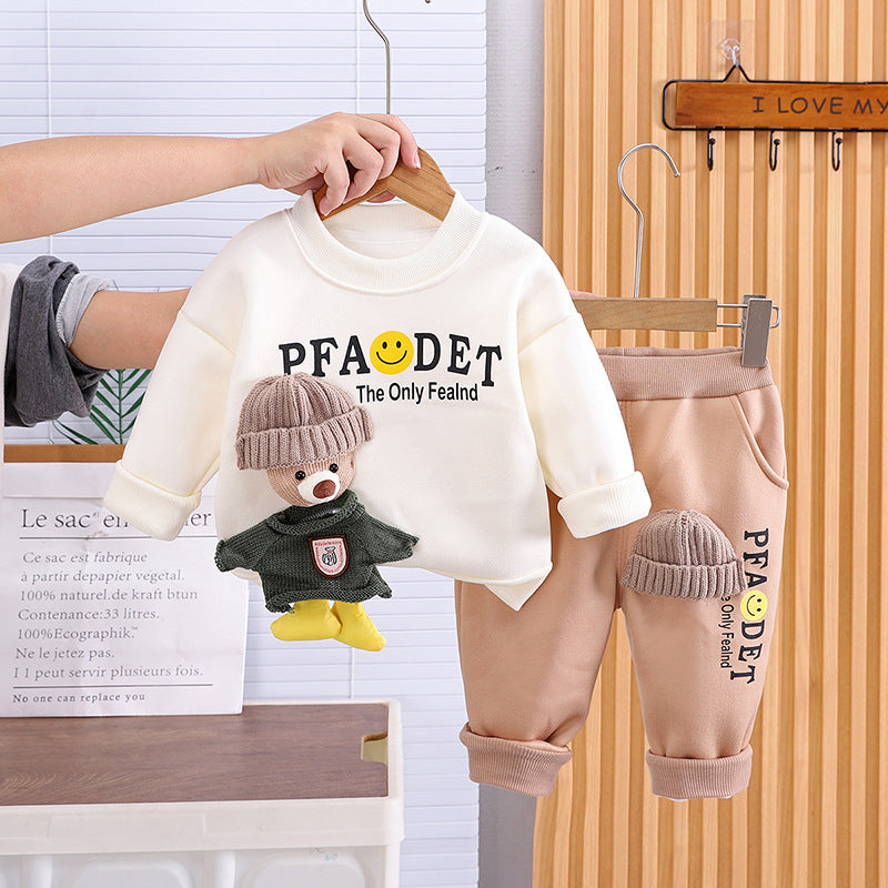 Children's Fleece-lined Sweater Handsome Boys Clothes Two-piece Children's Suit