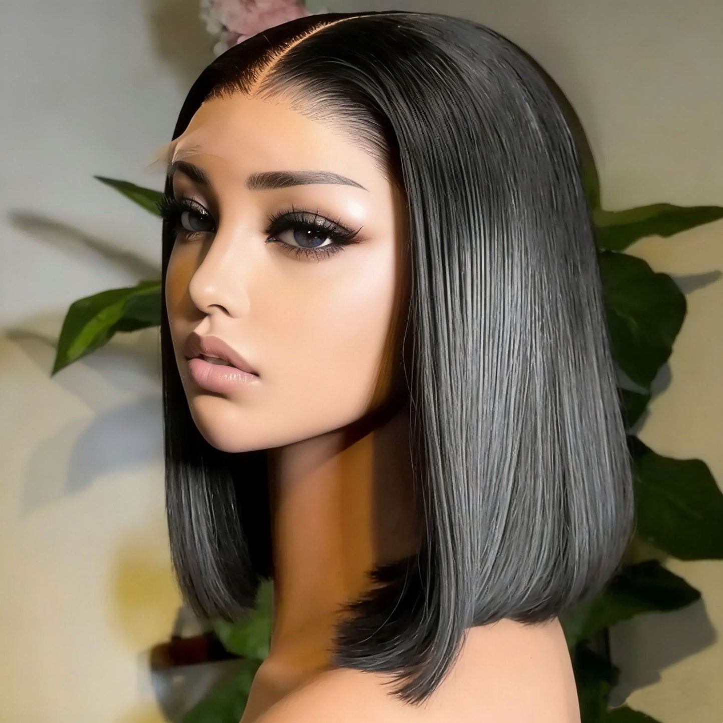 Women's Big Lace Front Black Chemical Fiber Wig Short Straight Hair