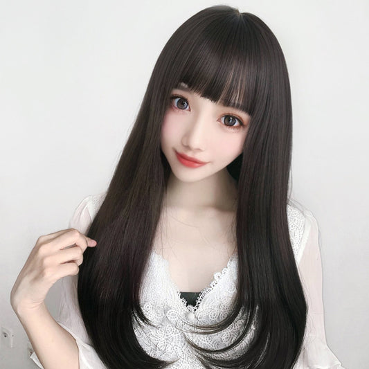 Women's Mid-length Collarbone Daily Buckle Natural Realistic Long Straight Wig