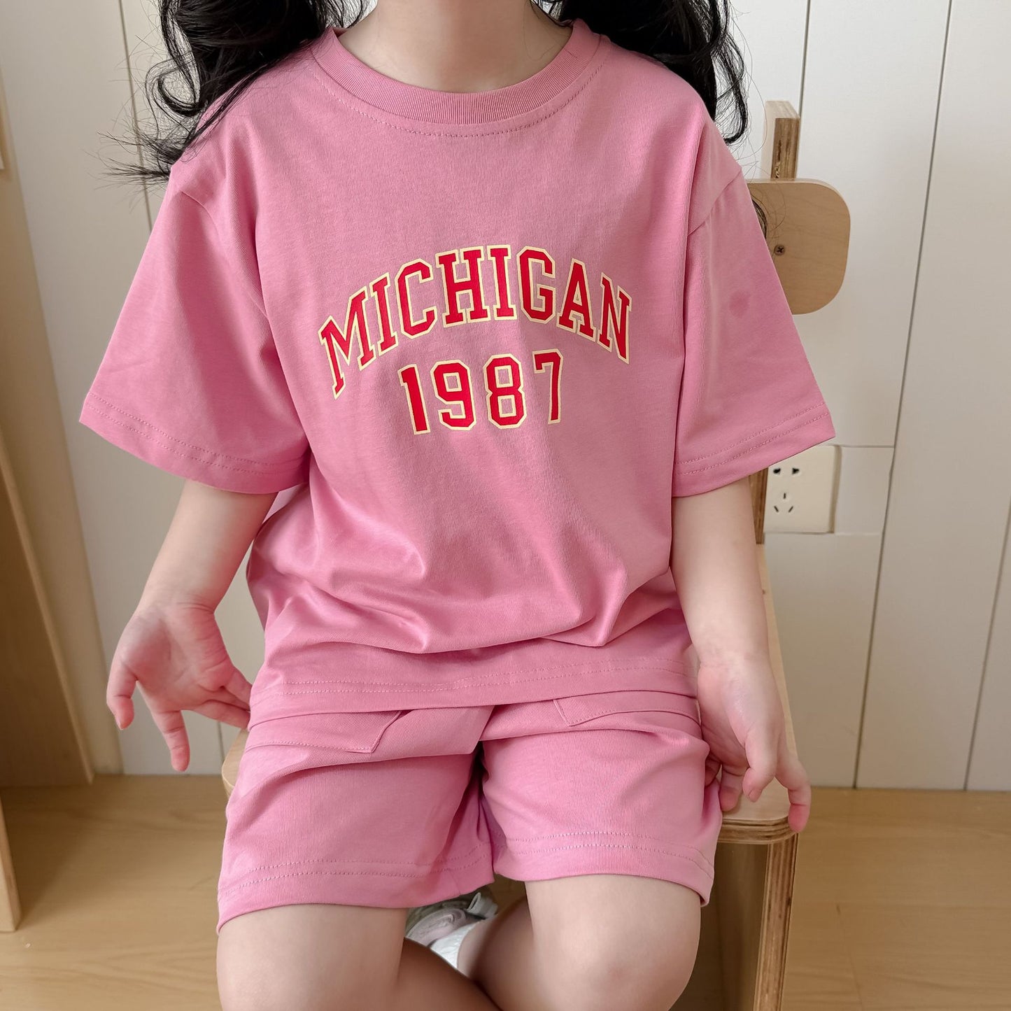 Korean Cute Printed Knitted Short-sleeved Shorts Suit Cotton Casual Children's T-shirt