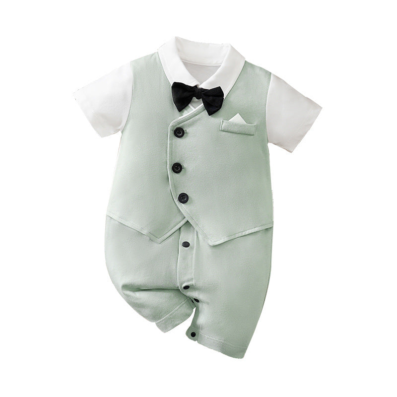 Children's Class Clothes Born One Year Old Gentleman Short Sleeve Rompers Jumpsuit, Climbing Suit